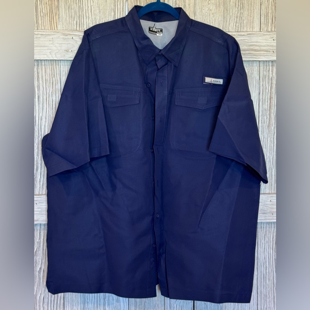 Habit Men's Short Sleeve Button Down Shirt color Navy sz 2XL